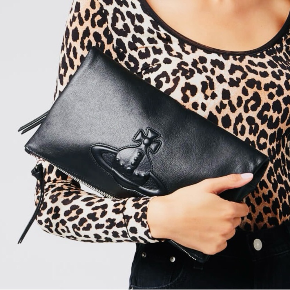 Vivienne Westwood Chic Black Leather Clutch with Iconic Logo